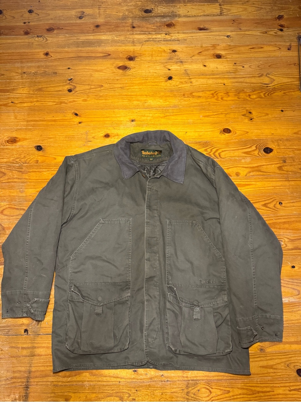 Timberland Olive Green Military Field Jacket with Dark Corduroy Collar